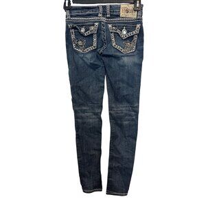 L.A. Idol Rose Embellished Skinny Jeans Size 0 W26 L31 Distressed Denim